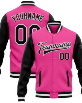 Custom Pink-Black Bomber Full-Snap Varsity Letterman Two Tone Jacket