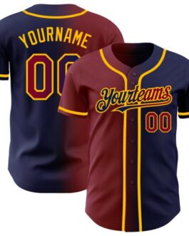 Custom Royal Maroon-Gold Authentic Gradient Fashion Baseball Jersey