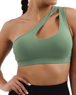 Whole Sale OEM Women’s High Quality 100% Cotton One Shoulder Crop Sports Bra Seamless One Shoulder Crop Low MOQ