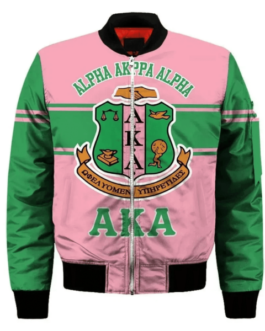 AKA Sororities Green Line Sleeve Zip Bomber Jacket