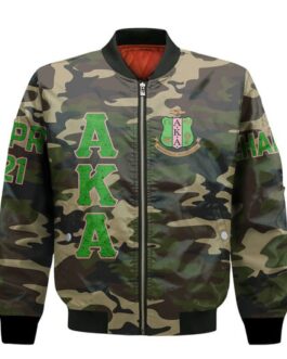 (Custom) Africa zone Jacket – AKA Sororities Camouflage Sleeve Zip Bomber Jacket