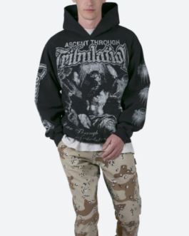 wholesale custom made oversized man pullover black printed hoodie