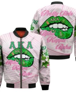 Wholesale AKA Sororities Lips Zip Printed Bomber Jacket